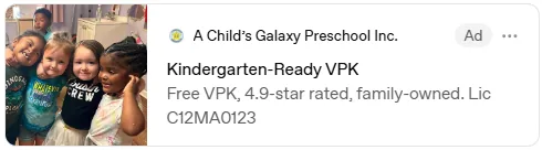 A Child's Galaxy Preschool ad inside ChatGPT