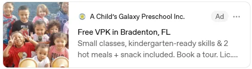 A Child's Galaxy Preschool ad on ChatGPT