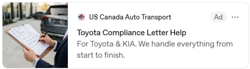 US Canada Auto Transport ad on ChatGPT