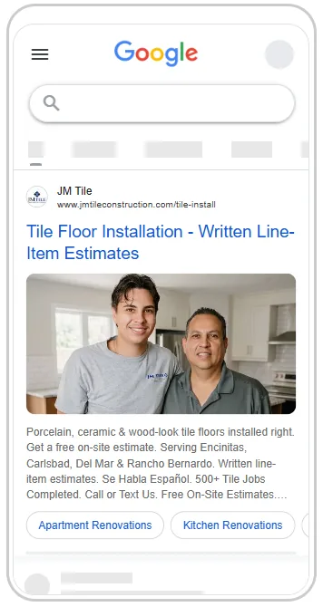 A real Google ad for a tile contractor client