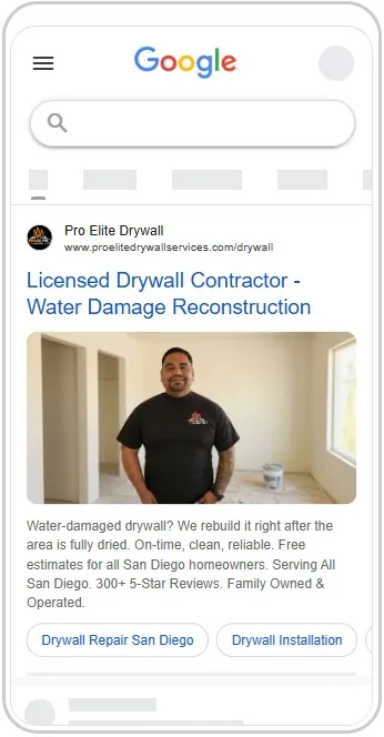 A real Google ad for a drywall contractor client