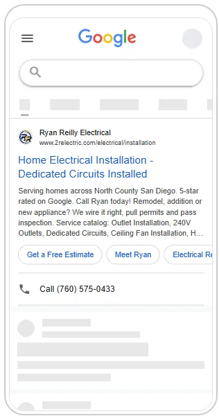 Search ad with call button