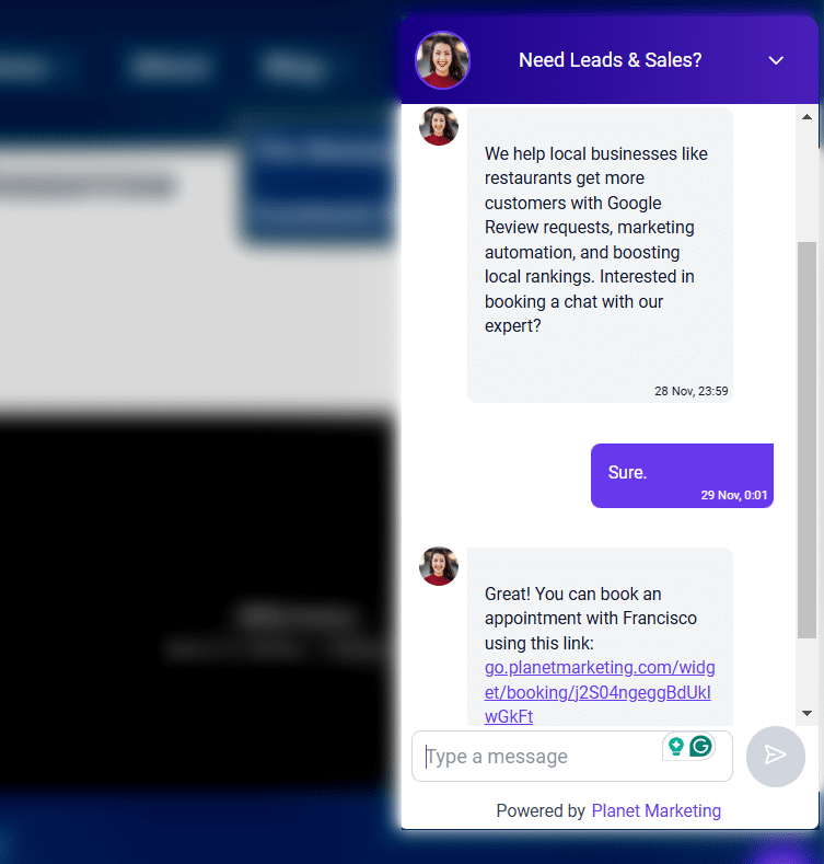 conversation ai for live chat example