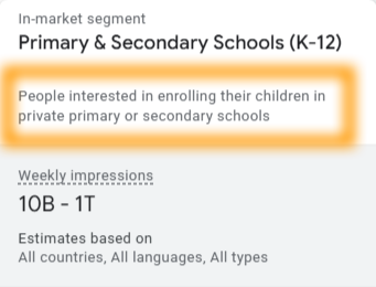 YouTube in-market segment Primary & Secondary Schools (K-12)
