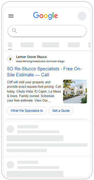 Responsive Search Ad with Image Extension Thumbnail - Lemon Grove Stucco San Diego