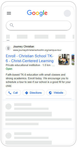 Journey Christian School Google Ad - Responsive Search Ad with Image Thumbnail